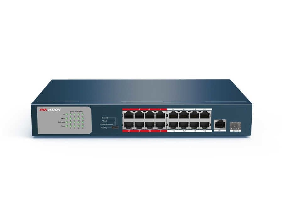 16 Port 10/100 PoE + 1 Port Gigabit Uplink + 1 SFP Switch    DS-3E0318P-E/M